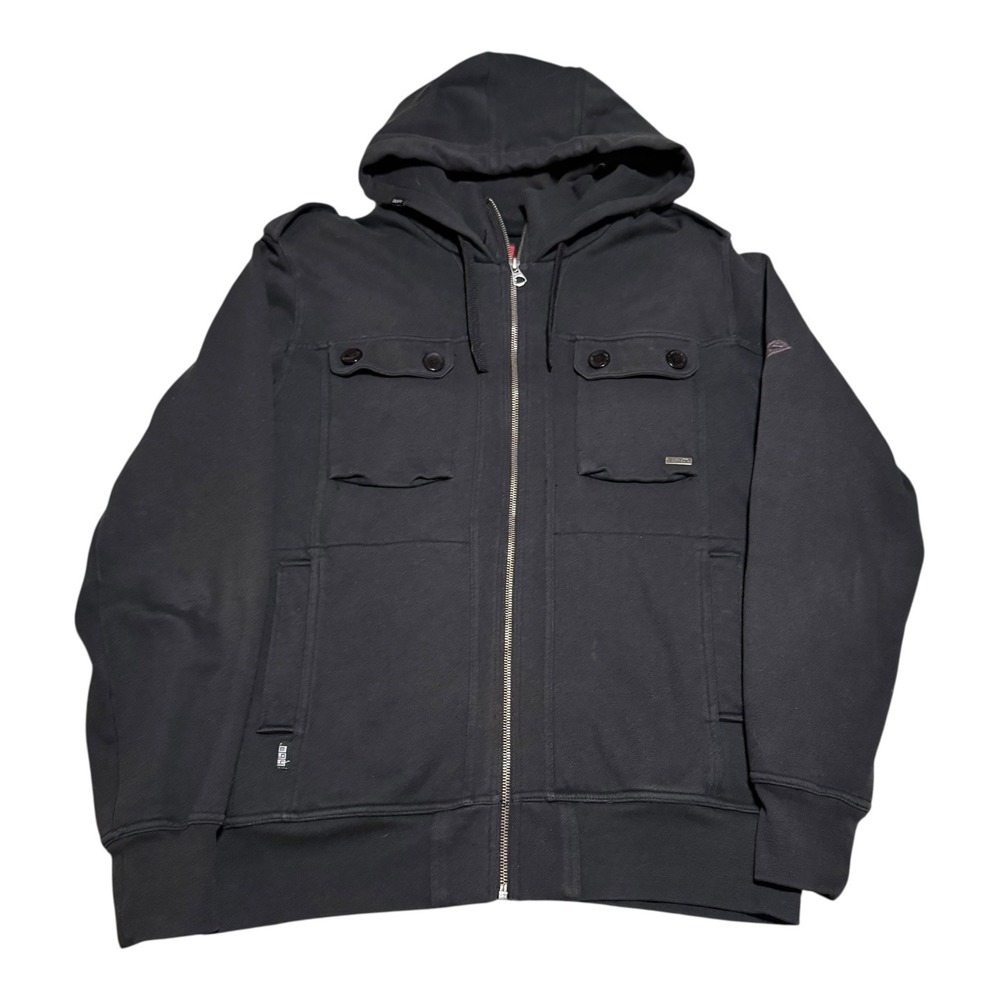 Y2K Rusty Surfwear Blackl Zip Hoodie Sweatshirt Cotton Blend Men's M Oversized